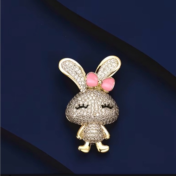 Brooches Jewelry - Gold and Silver Bunny Brooch with Pink Bow